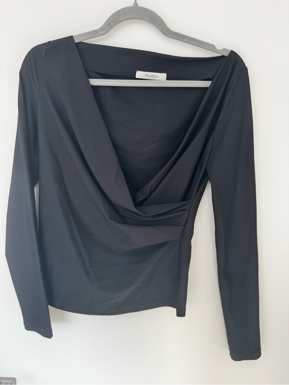 MaxMara Black Draped Cowl Long-Sleeve Top